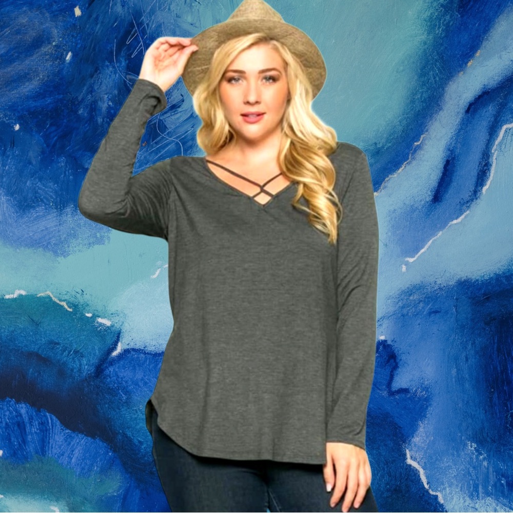🆕Boutique Women’s plus-size Charcoal Gray Stretchy Long-sleeve Top❤️❤️2X